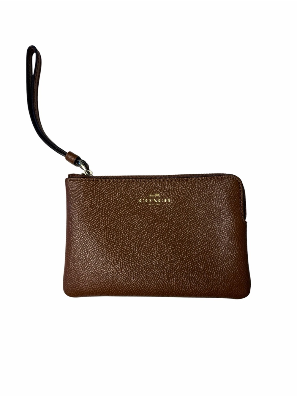 Coach Corner Zip Leather Wristlet in Classic Saddle Brown Preppy Travel Luxury